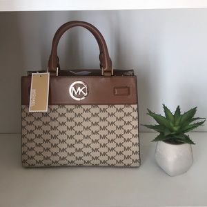Brand new brown Michael Kors Reagan Logo satchel